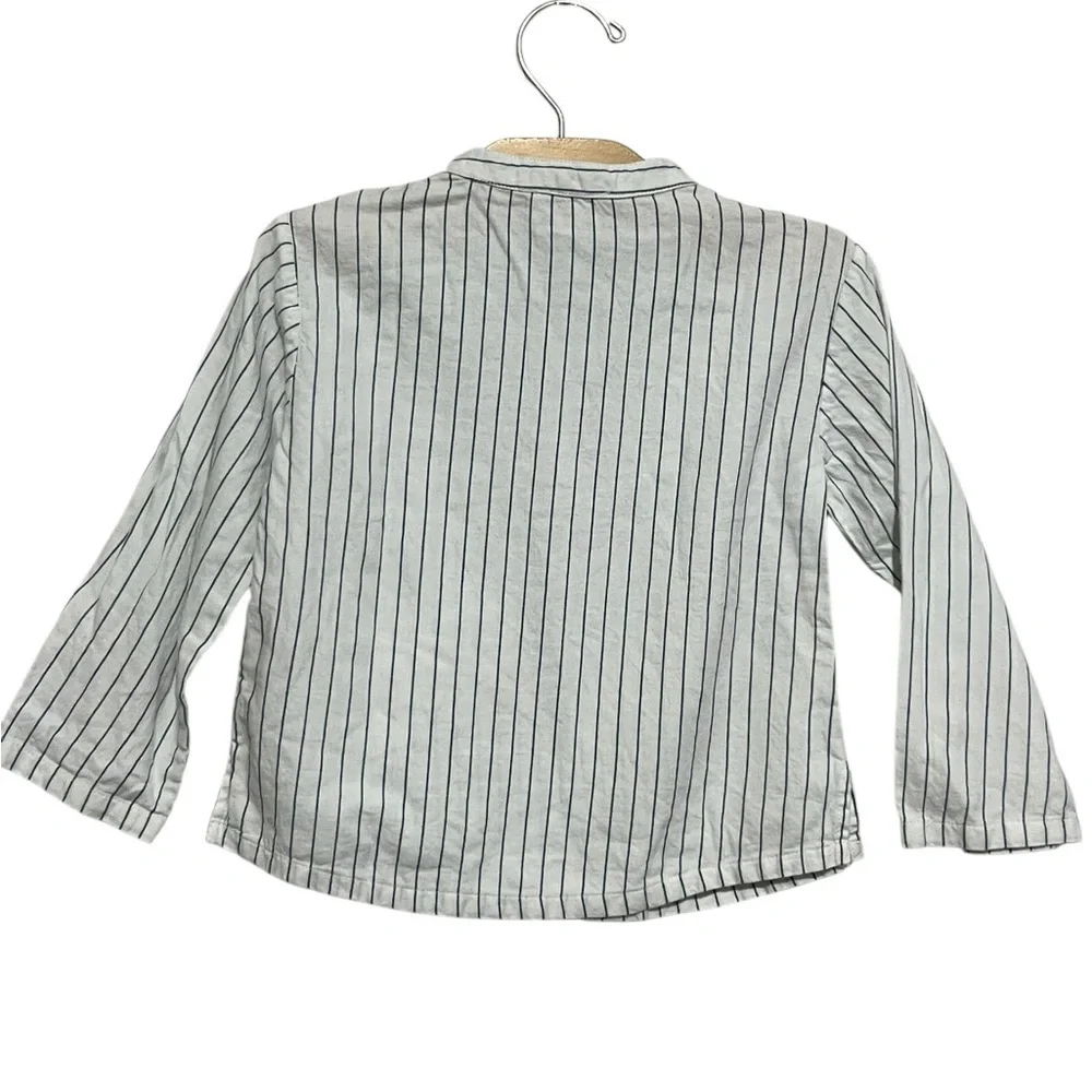 Louis Louise 3 Kids Long-Sleeve Pinstripe Shirt White Blue Preppy Popover Mock